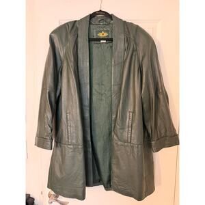 Avanti Green Leather Hip Length Coat Blazer Size L